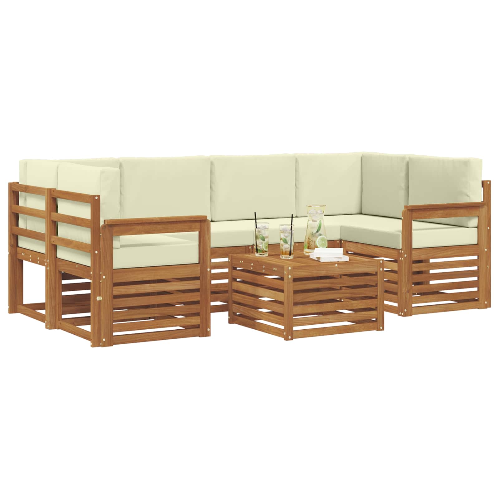 Set di divani da esterno con cuscino 7 pcs Naturale e Crema | homemem39