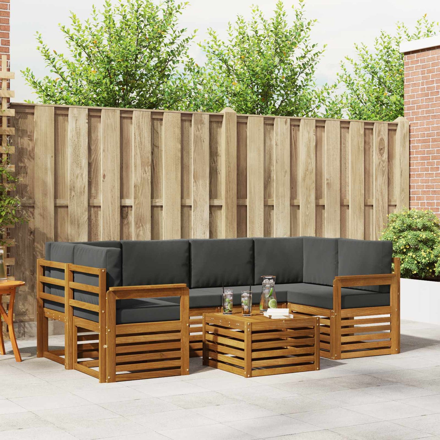 Set di divani da esterno con cuscino 7 pcs Naturale e Antracite | homemem39