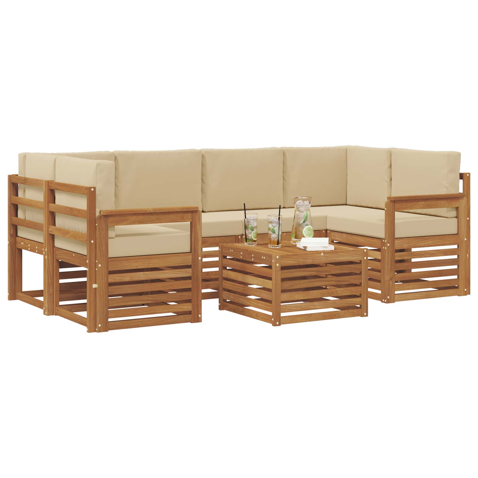 Set di divani da esterno con cuscino 7 pcs Naturale e Beige | homemem39