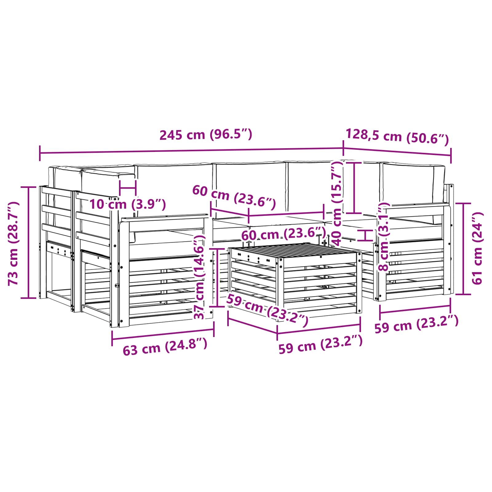 Set di divani da esterno con cuscino 7 pcs Naturale e Beige | homemem39