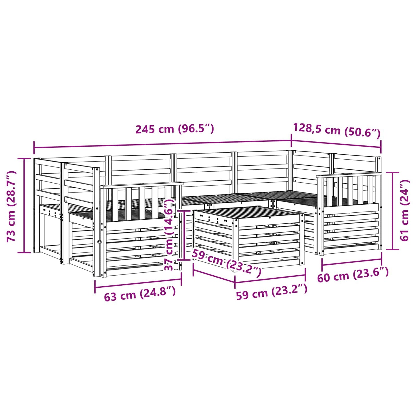 Set di divani da esterno 7 pcs Naturale | homemem39