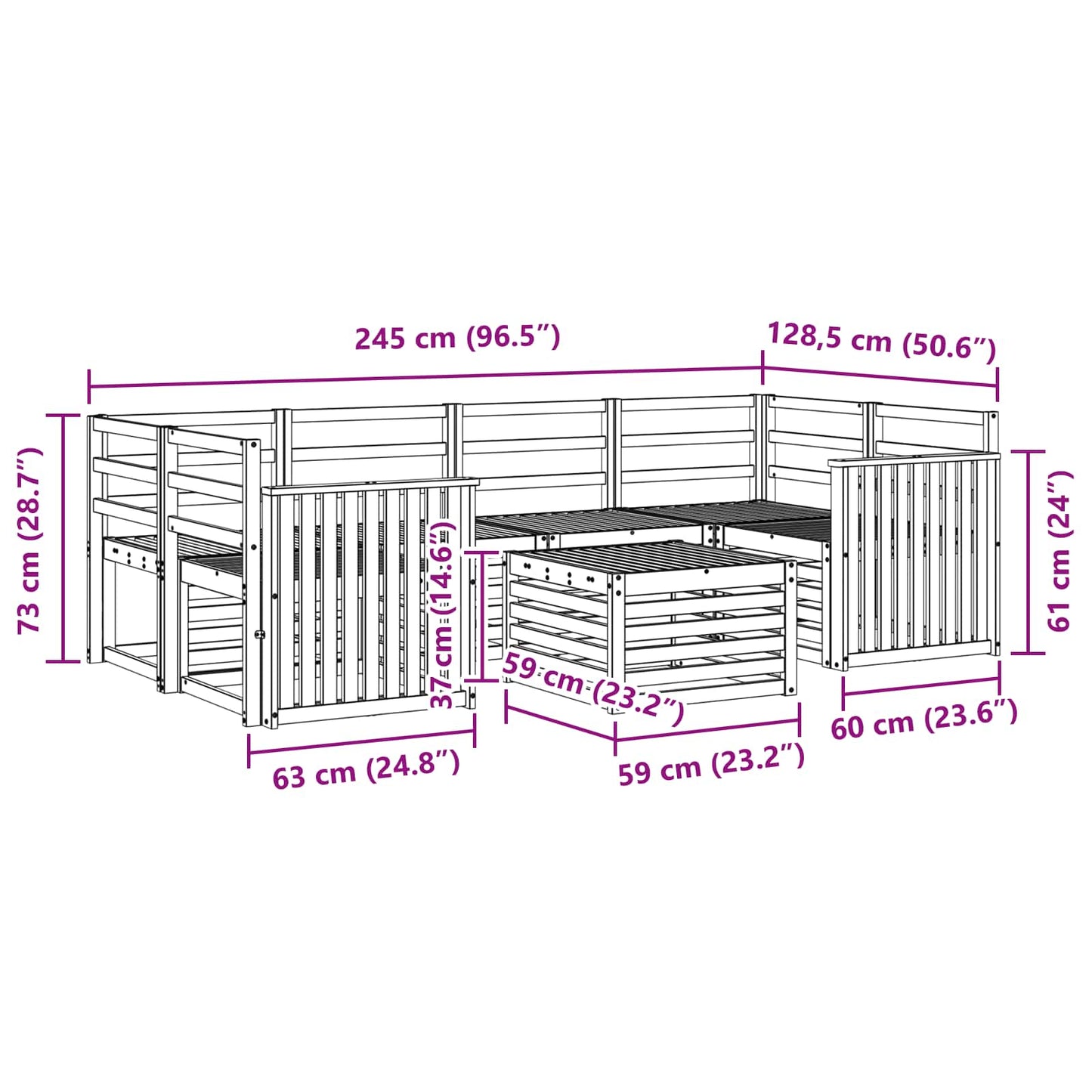 Set di divani da esterno 7 pcs Naturale | homemem39