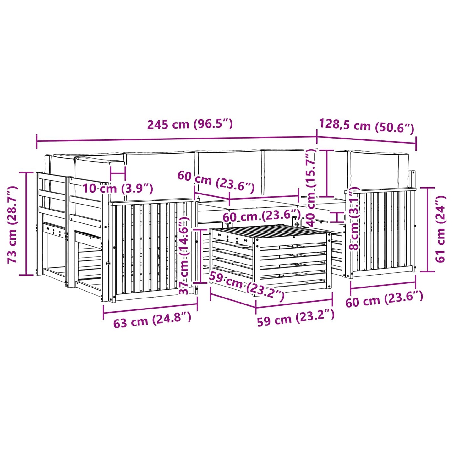 Set di divani da esterno con cuscino 7 pcs Naturale e Antracite | homemem39