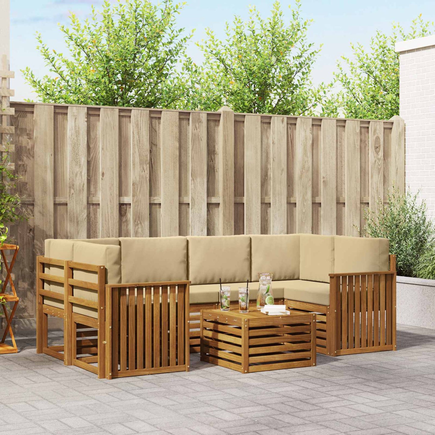 Set di divani da esterno con cuscino 7 pcs Naturale e Beige
