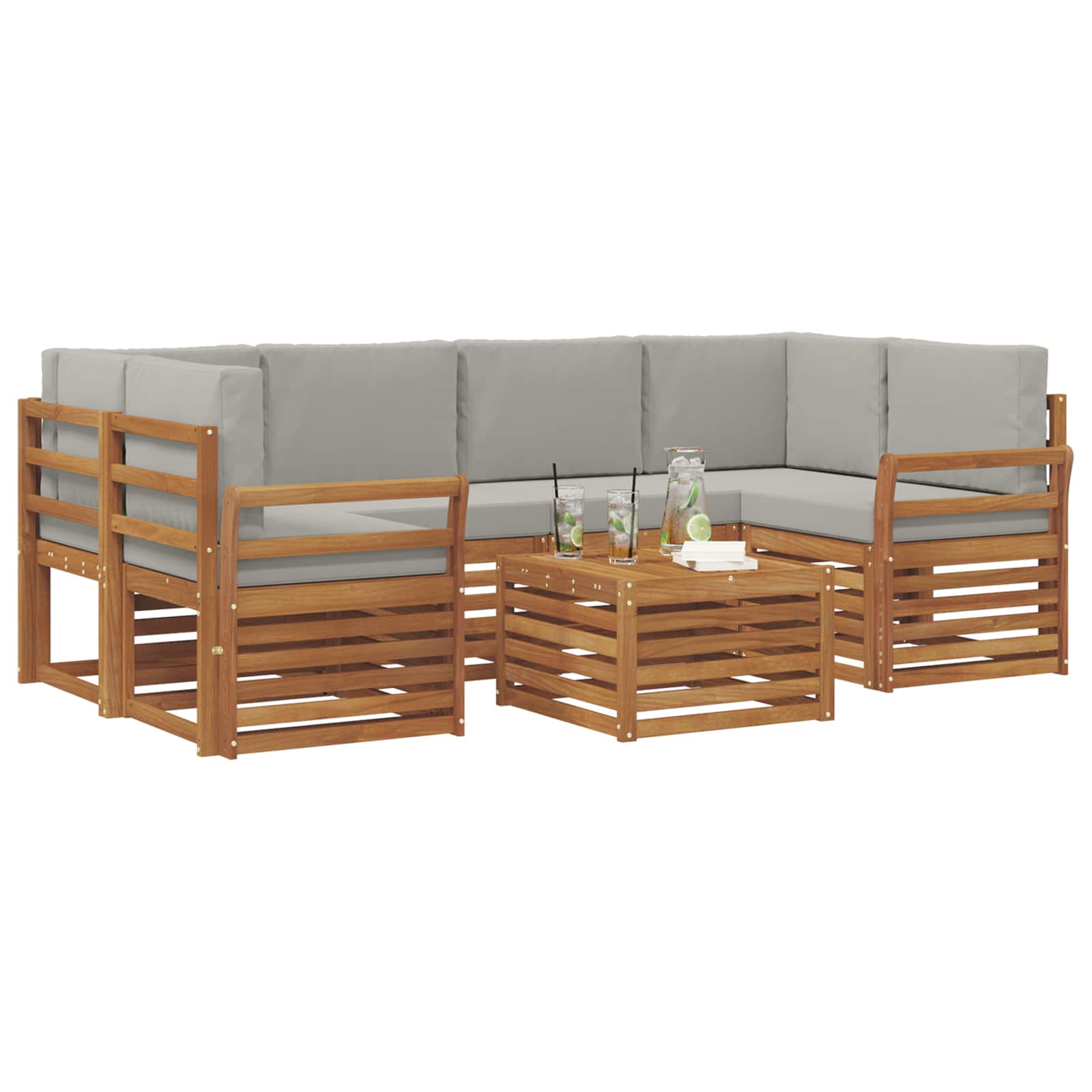 Set di divani da esterno 7 pcs Grigio Naturale e Chiaro | homemem39