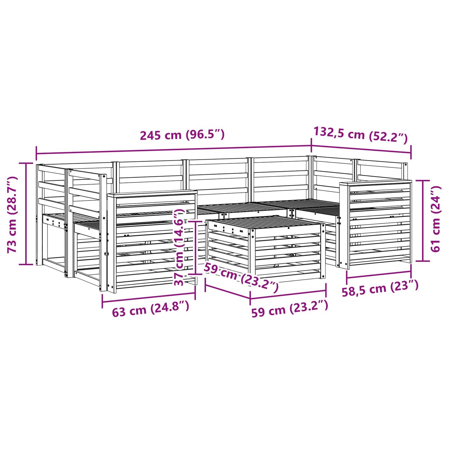 Set di divani da esterno 7 pcs Naturale | homemem39