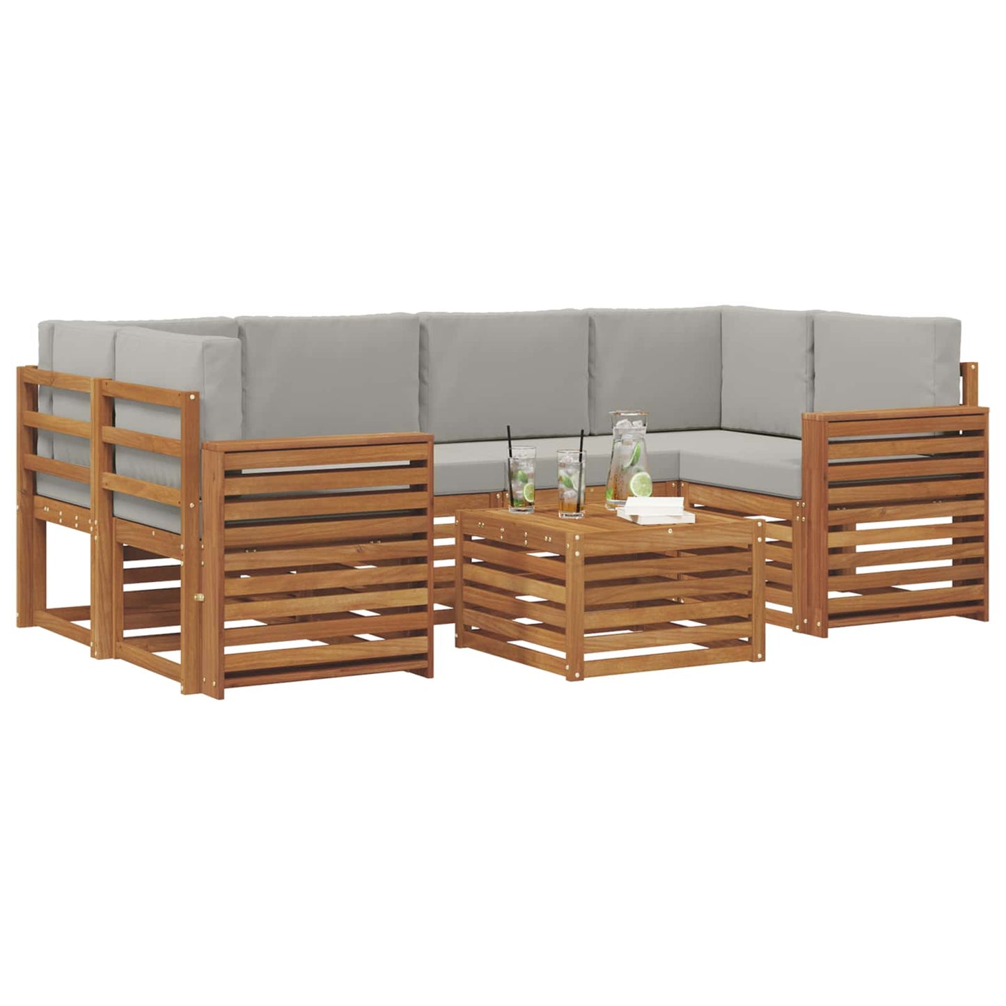 Set di divani da esterno 7 pcs Grigio Naturale e Chiaro | homemem39