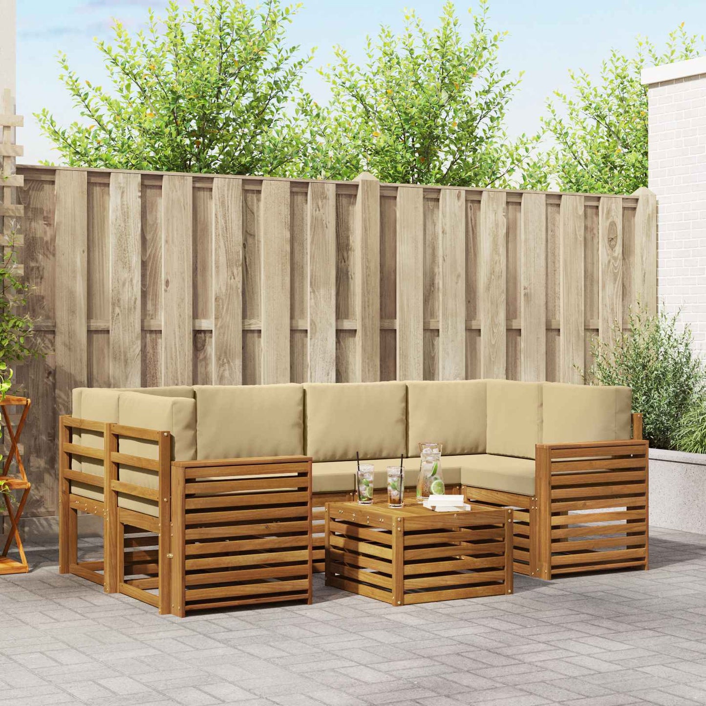 Set di divani da esterno con cuscino 7 pcs Naturale e Beige | homemem39
