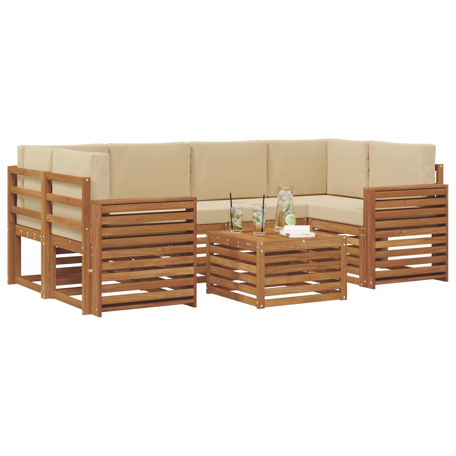 Set di divani da esterno con cuscino 7 pcs Naturale e Beige | homemem39