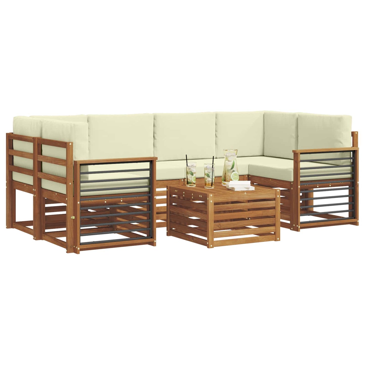 Set di divani da esterno con cuscino 7 pcs Naturale e Crema