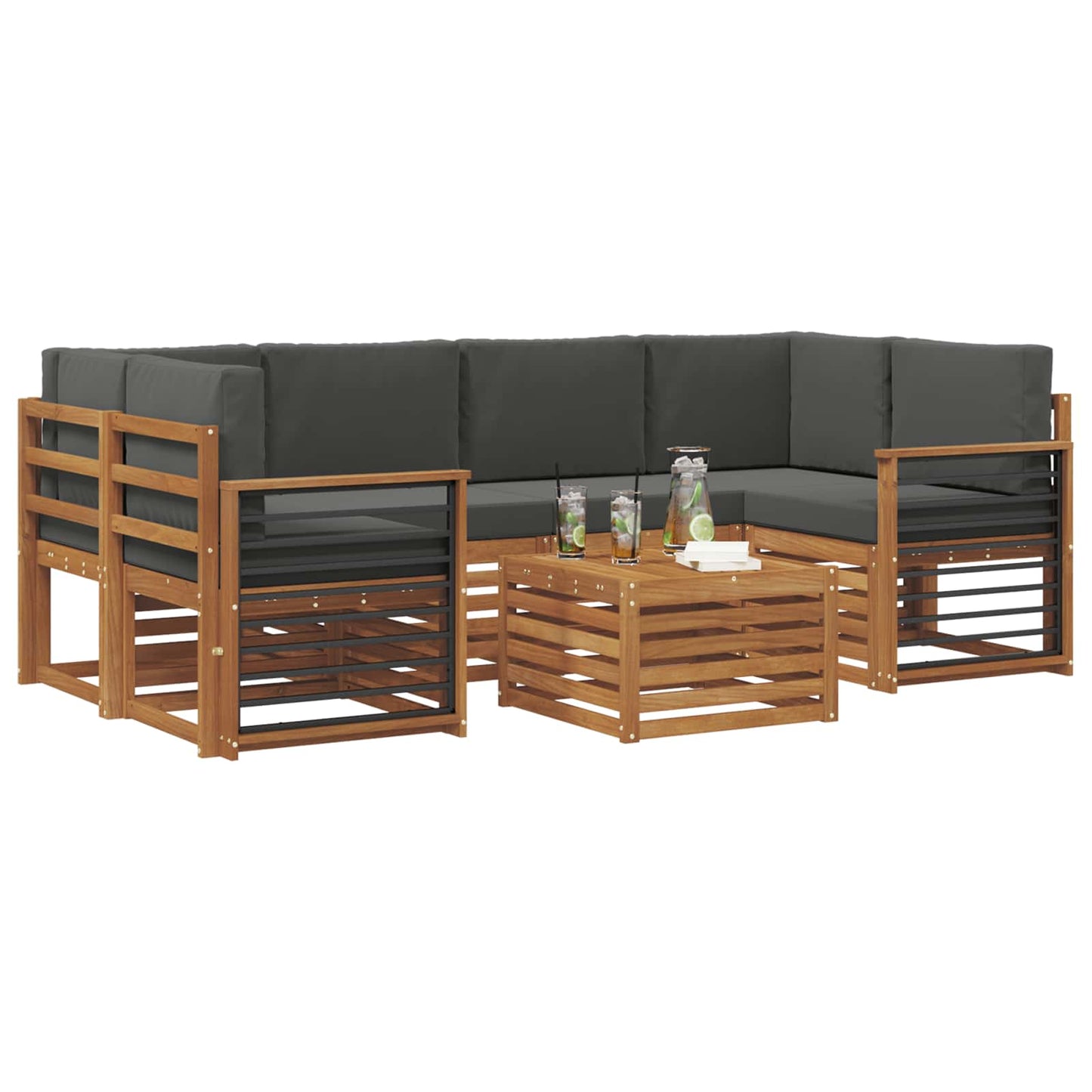 Set di divani da esterno con cuscino 7 pcs Naturale e Antracite | homemem39