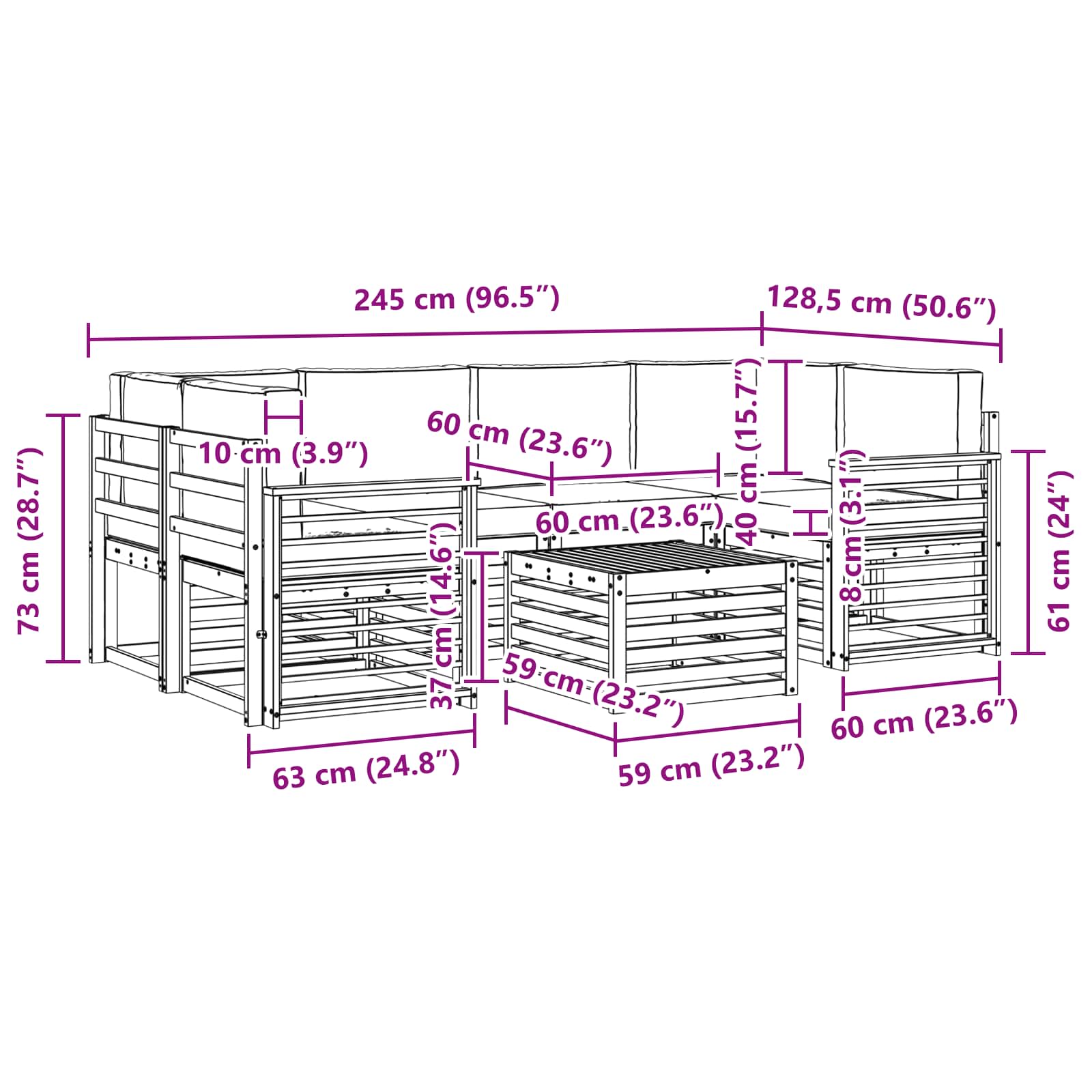 Set di divani da esterno con cuscino 7 pcs Naturale e Antracite | homemem39
