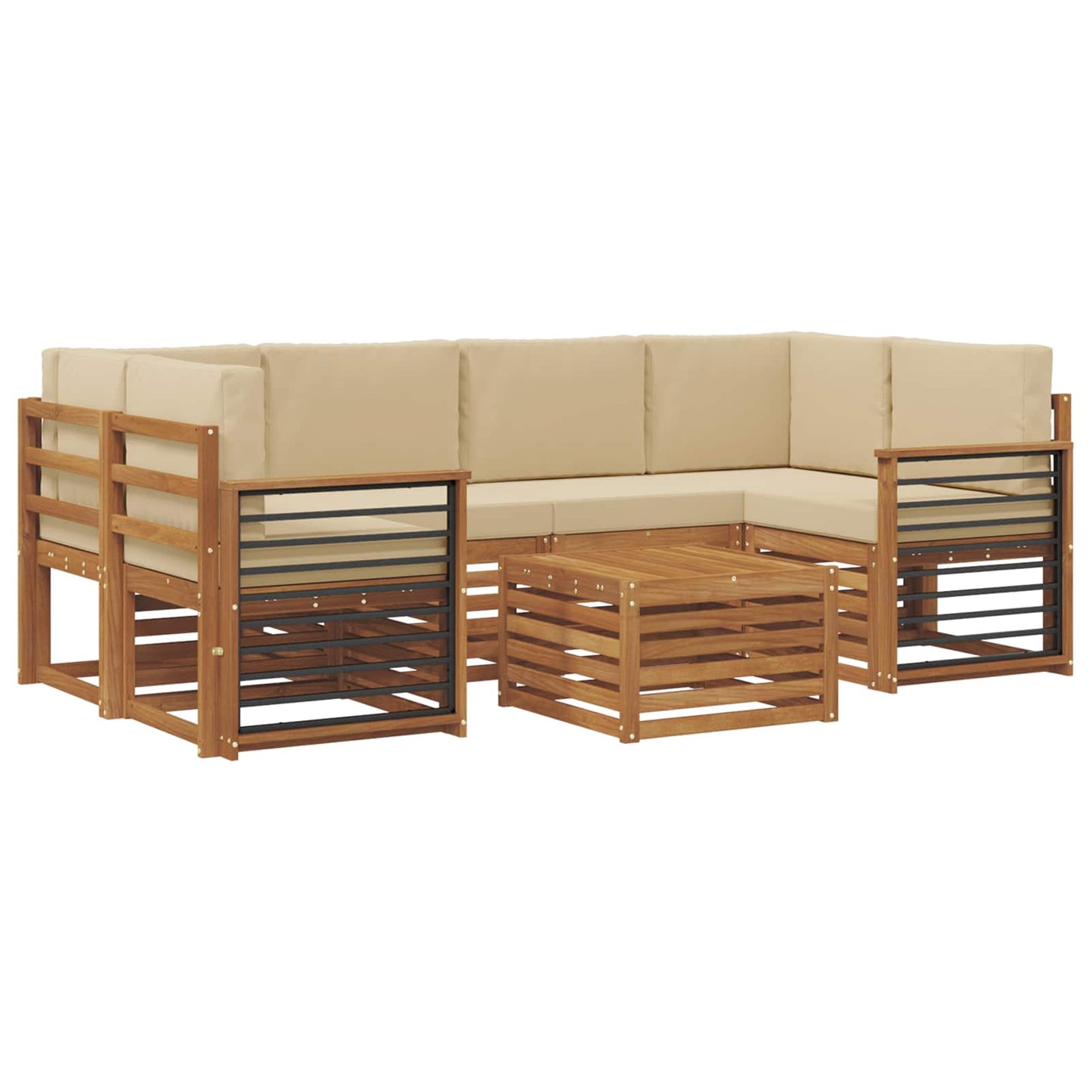 Set di divani da esterno con cuscino 7 pcs Naturale e Beige | homemem39