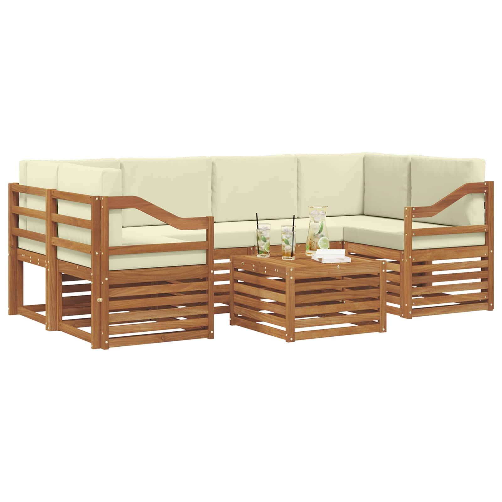 Set di divani da esterno con cuscino 7 pcs Naturale e Crema | homemem39