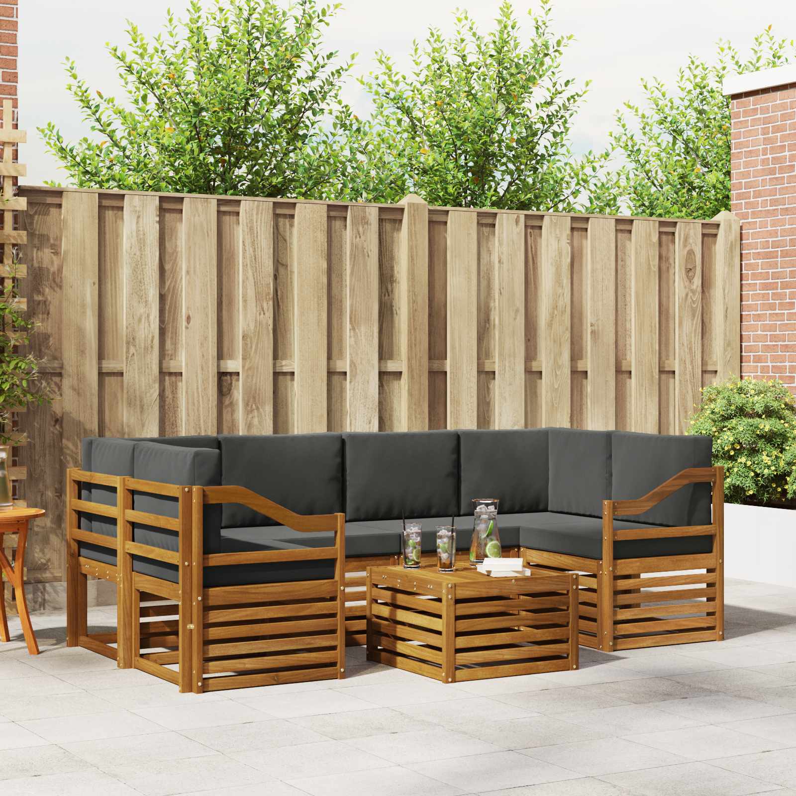 Set di divani da esterno con cuscino 7 pcs Naturale e Antracite | homemem39