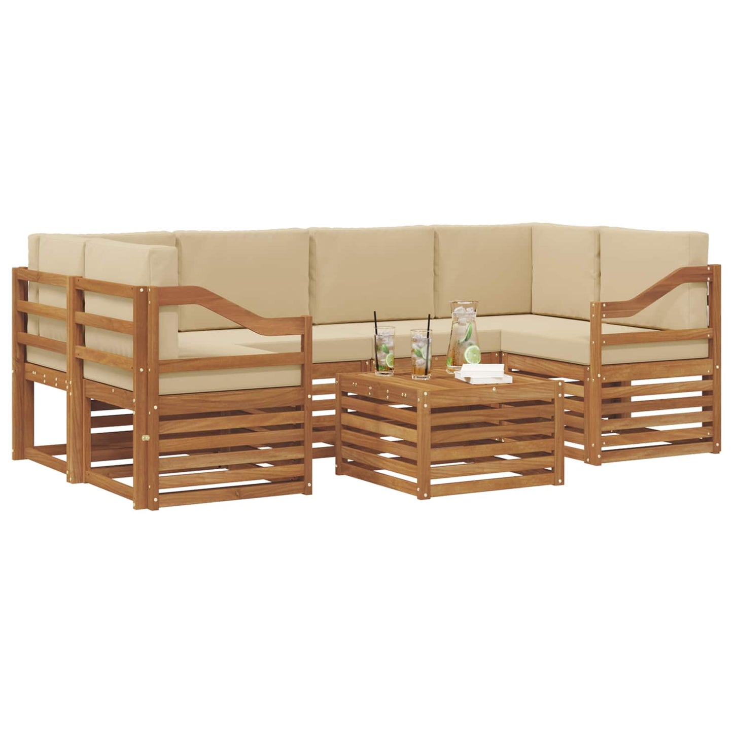 Set di divani da esterno con cuscino 7 pcs Naturale e Beige | homemem39