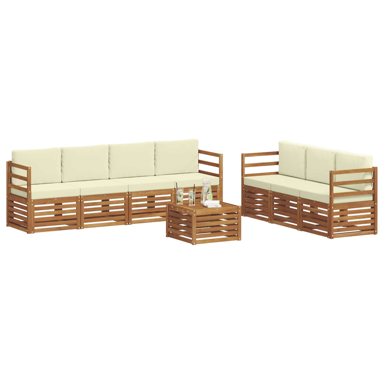 Set divani 8 pcs Naturale e Crema Legno di Acacia Massello | homemem39