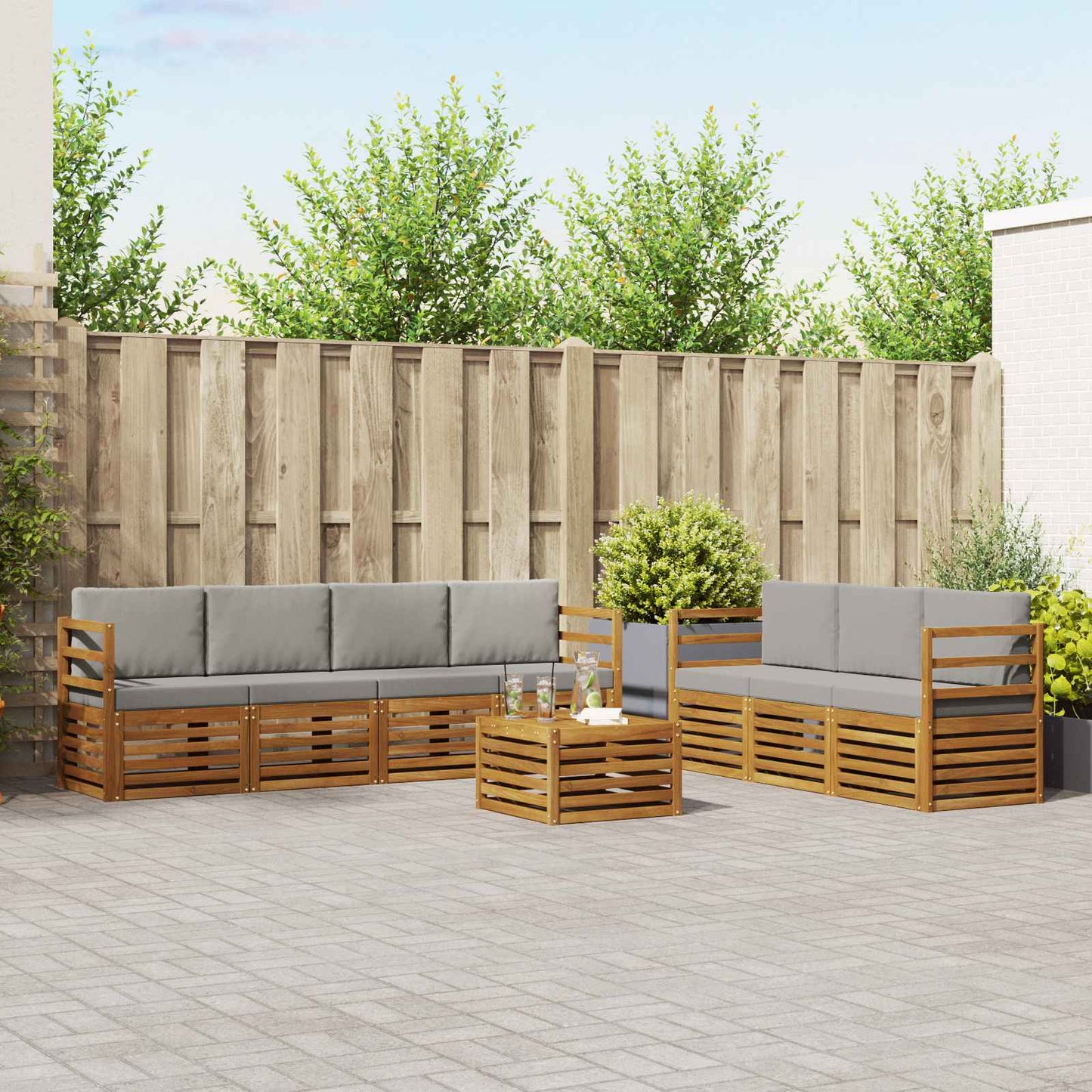 Set divani con cuscino 8 pcs Grigio Naturale e Chiaro