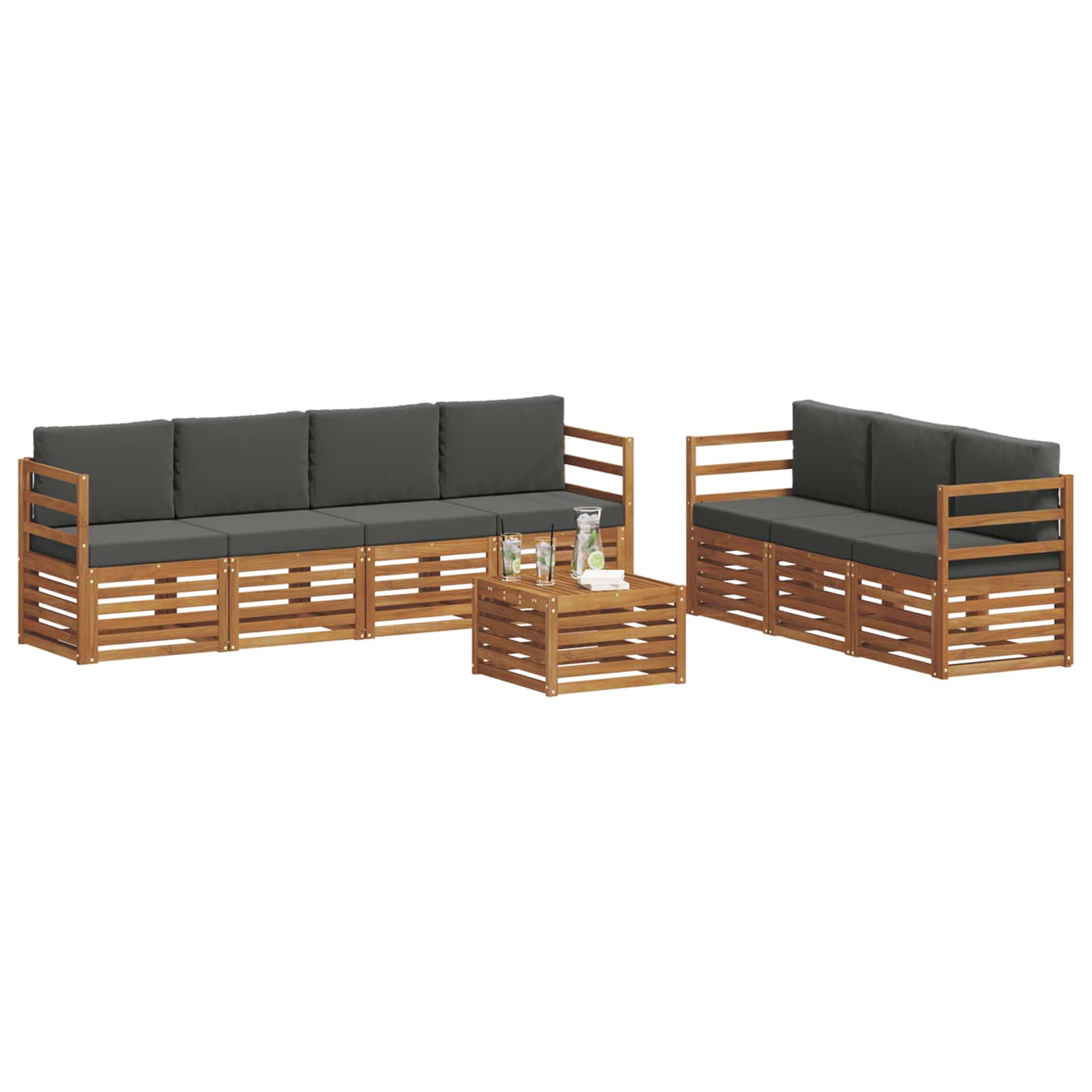 Set divani 8 pcs Naturale e Antracite Legno di Acacia Massello | homemem39