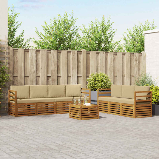 Set divani 8 pcs Naturale e Beige Legno di Acacia Massello | homemem39