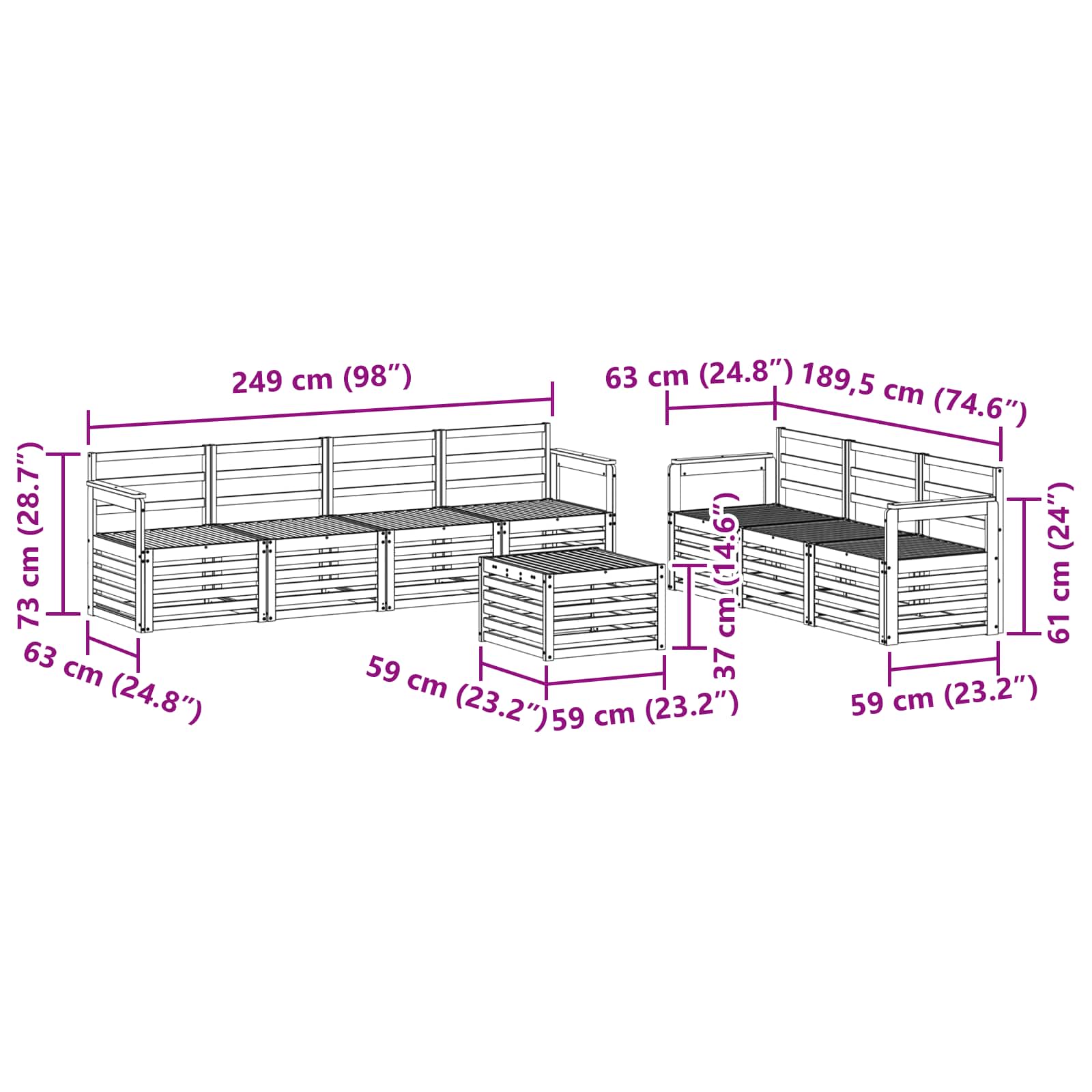 Set divani 8 pcs Naturale Legno di Acacia Massello | homemem39