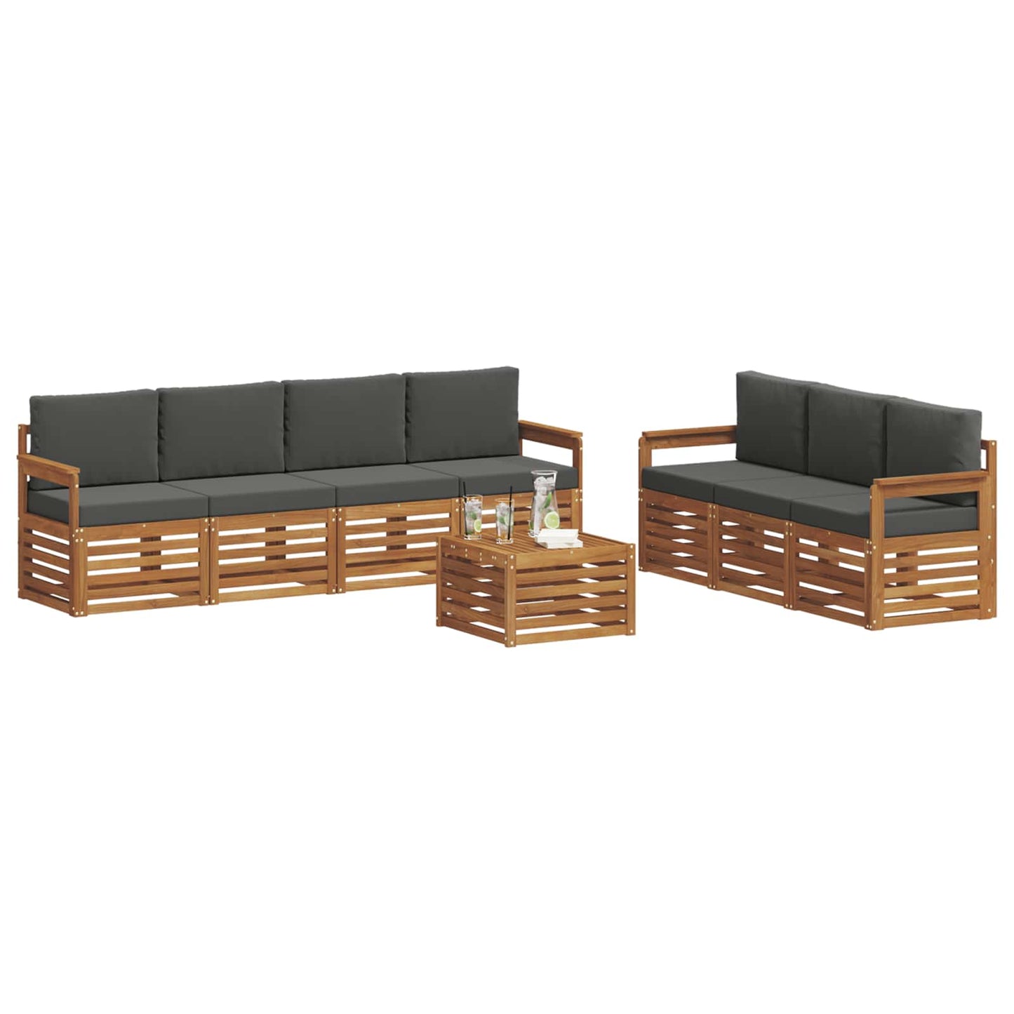 Set divani 8 pcs Naturale e Antracite Legno di Acacia Massello