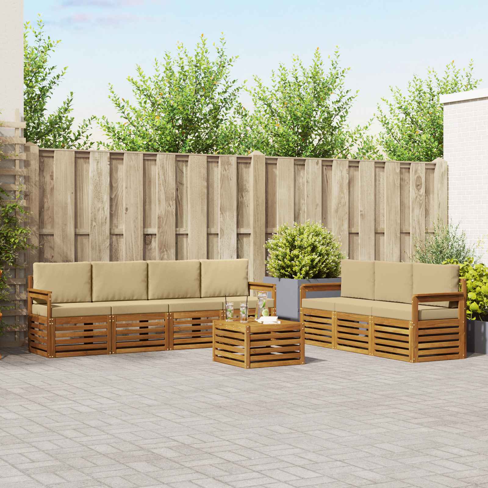 Set divani 8 pcs Naturale e Beige Legno di Acacia Massello | homemem39