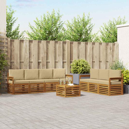 Set divani 8 pcs Naturale e Beige Legno di Acacia Massello | homemem39