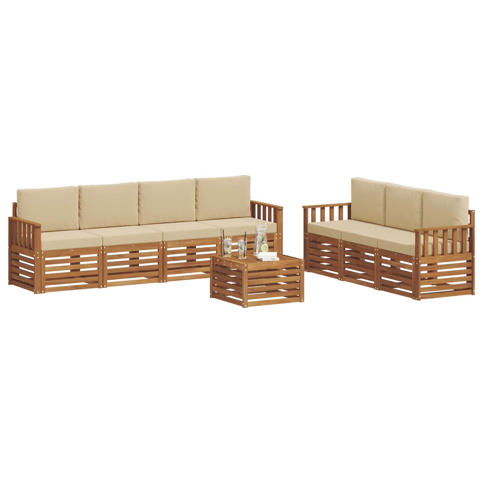 Set divani 8 pcs Naturale e Beige Legno di Acacia Massello | homemem39