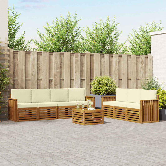 Set divani 8 pcs Naturale e Crema Legno di Acacia Massello