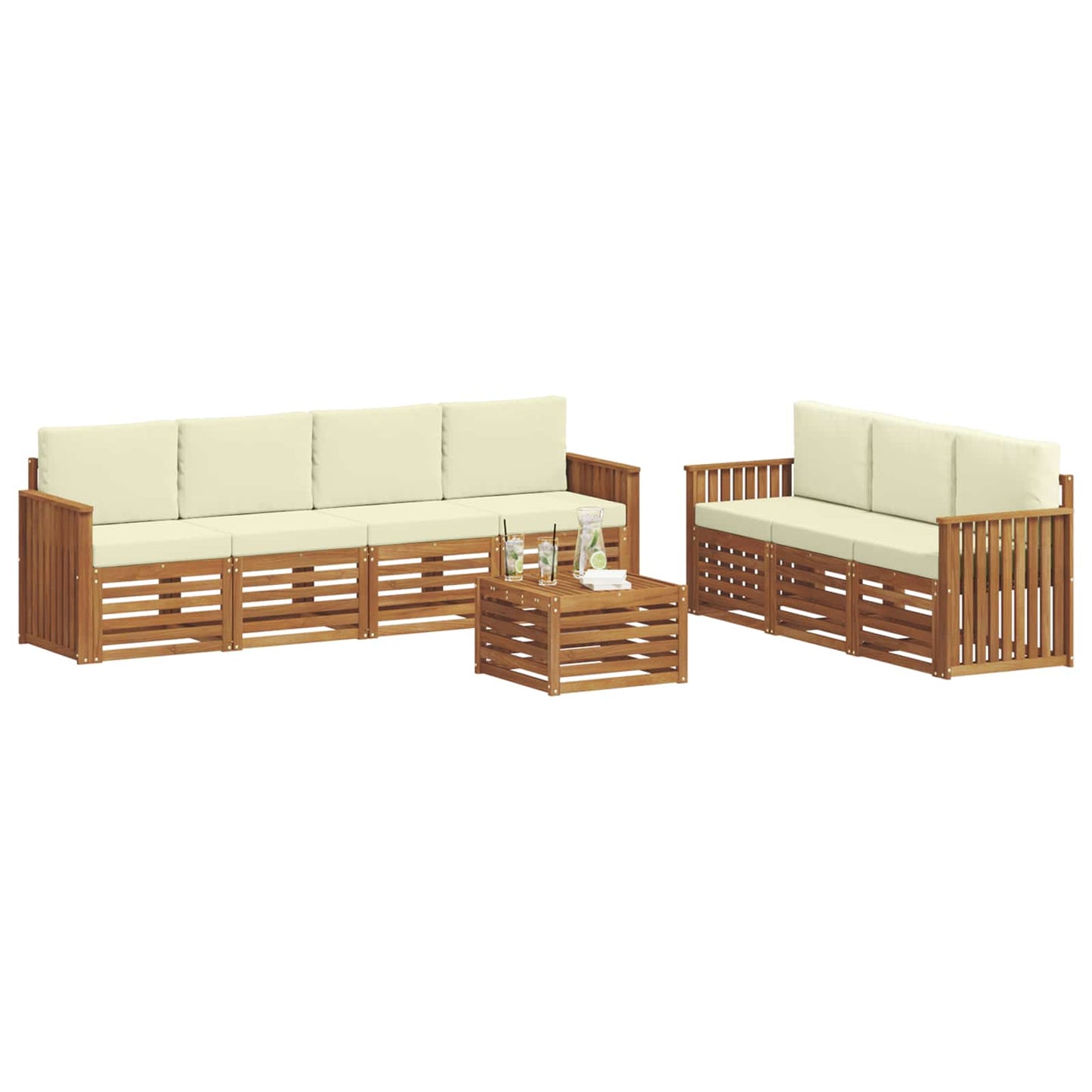 Set divani 8 pcs Naturale e Crema Legno di Acacia Massello | homemem39