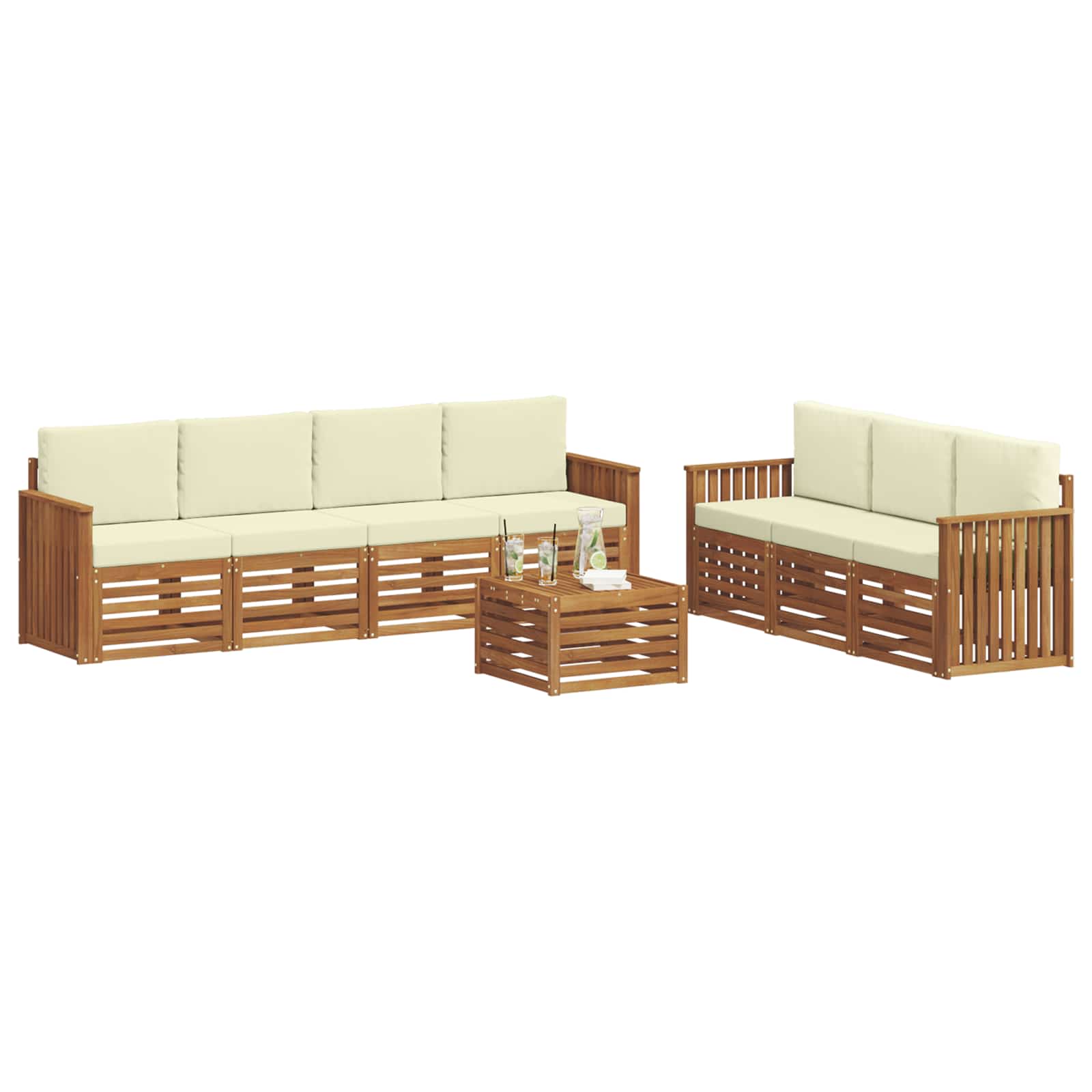 Set divani 8 pcs Naturale e Crema Legno di Acacia Massello | homemem39