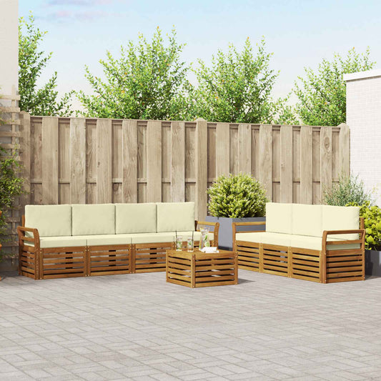 Set divani 8 pcs Naturale e Crema Legno di Acacia Massello