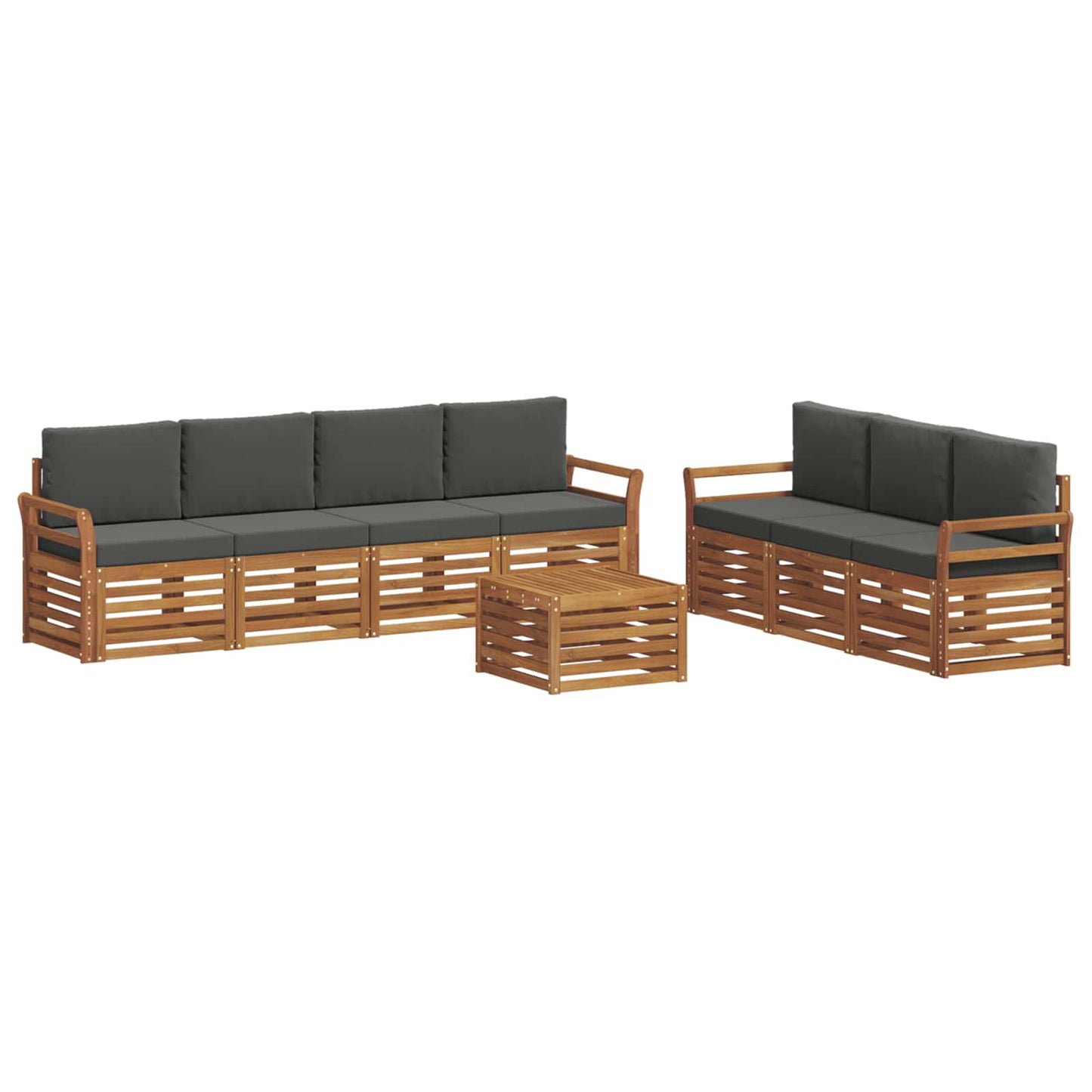 Set divani 8 pcs Naturale e Antracite Legno di Acacia Massello | homemem39