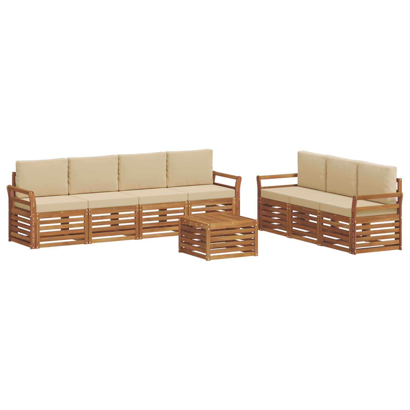 Set divani 8 pcs Naturale e Beige Legno di Acacia Massello | homemem39
