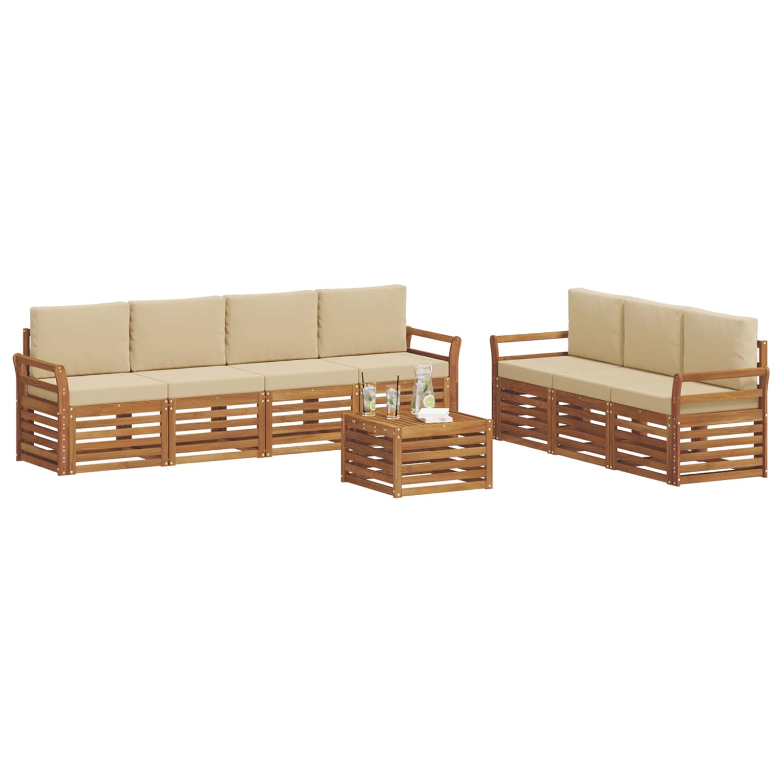 Set divani 8 pcs Naturale e Beige Legno di Acacia Massello | homemem39