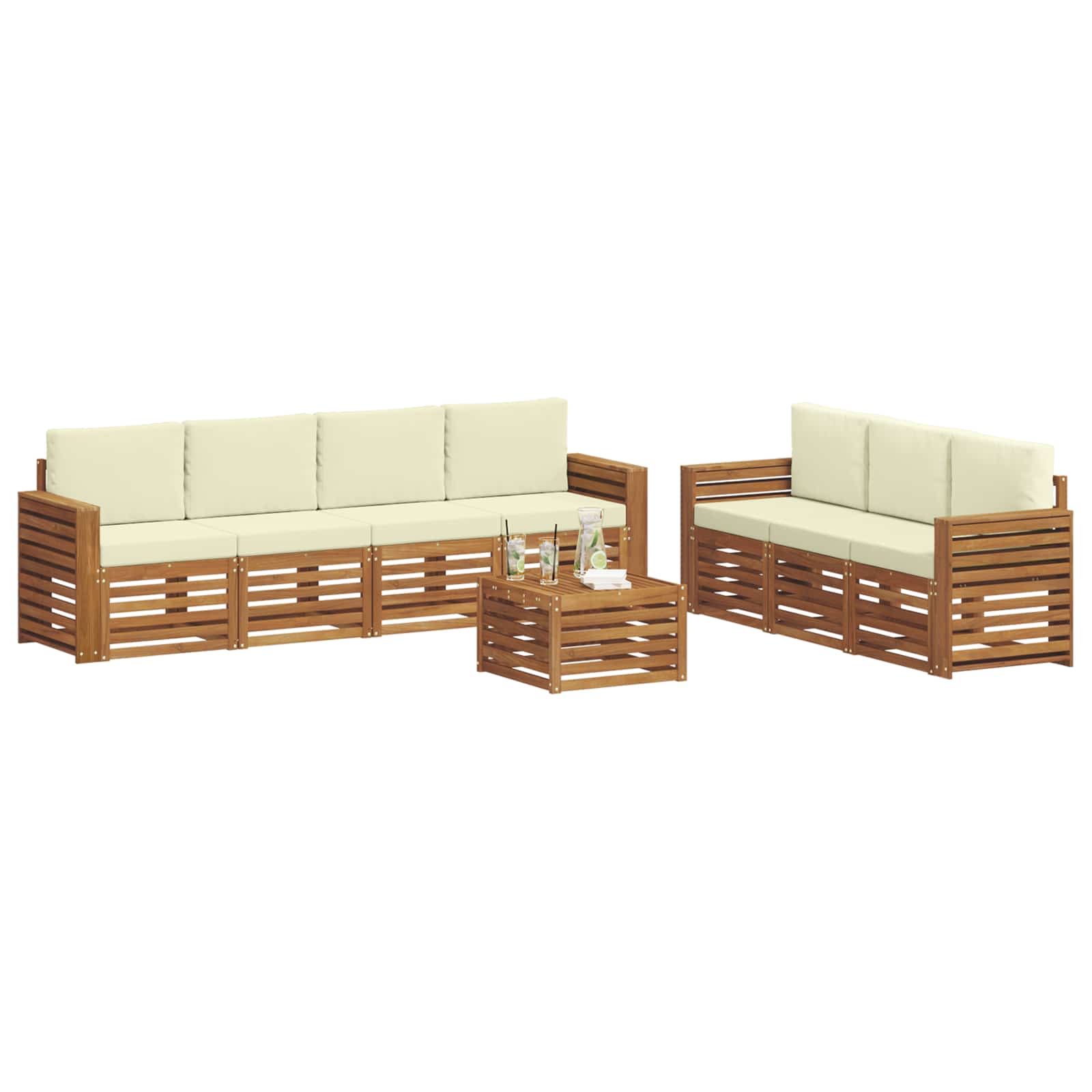 Set divani 8 pcs Naturale e Crema Legno di Acacia Massello | homemem39