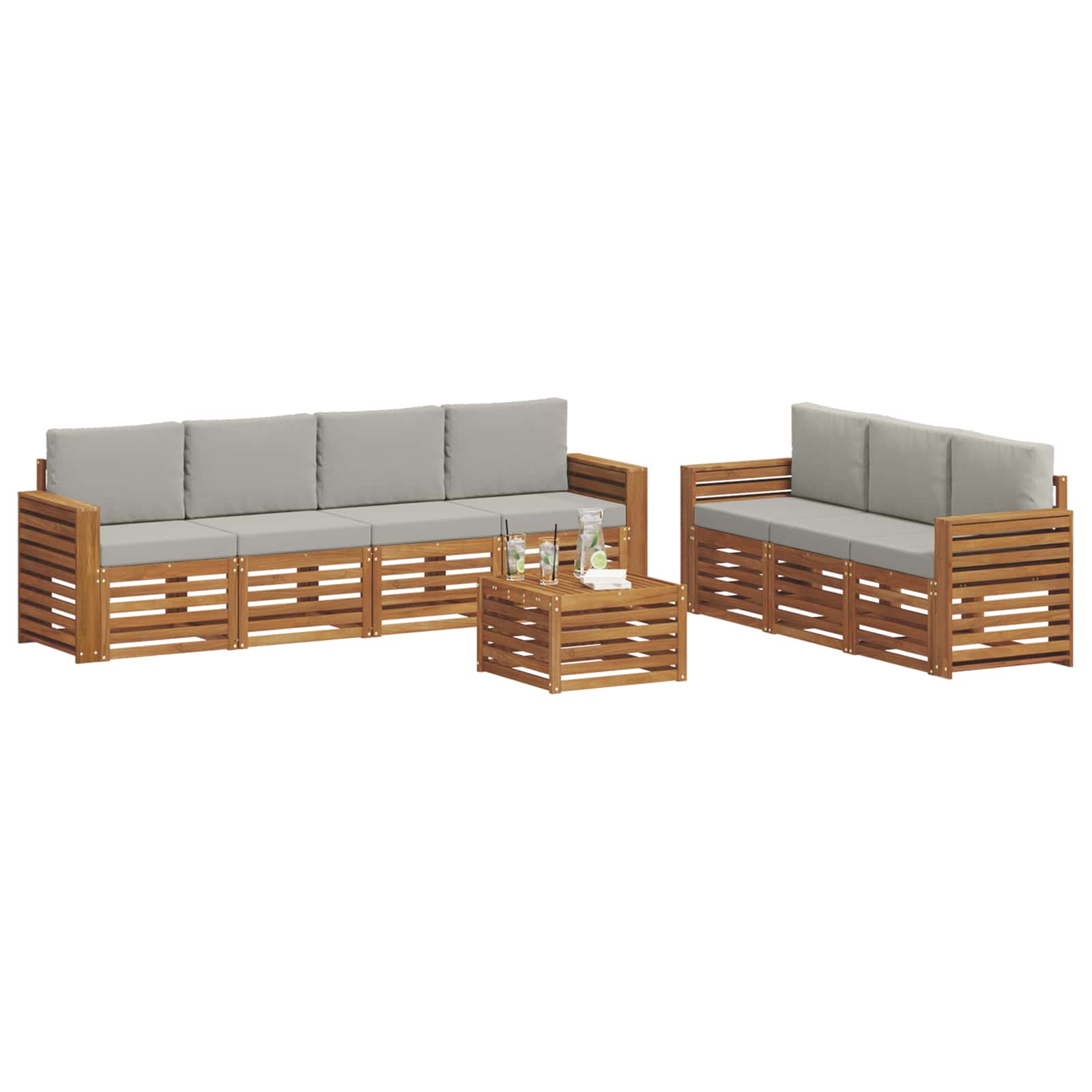 Set divani con cuscino 8 pcs Grigio Naturale e Chiaro | homemem39