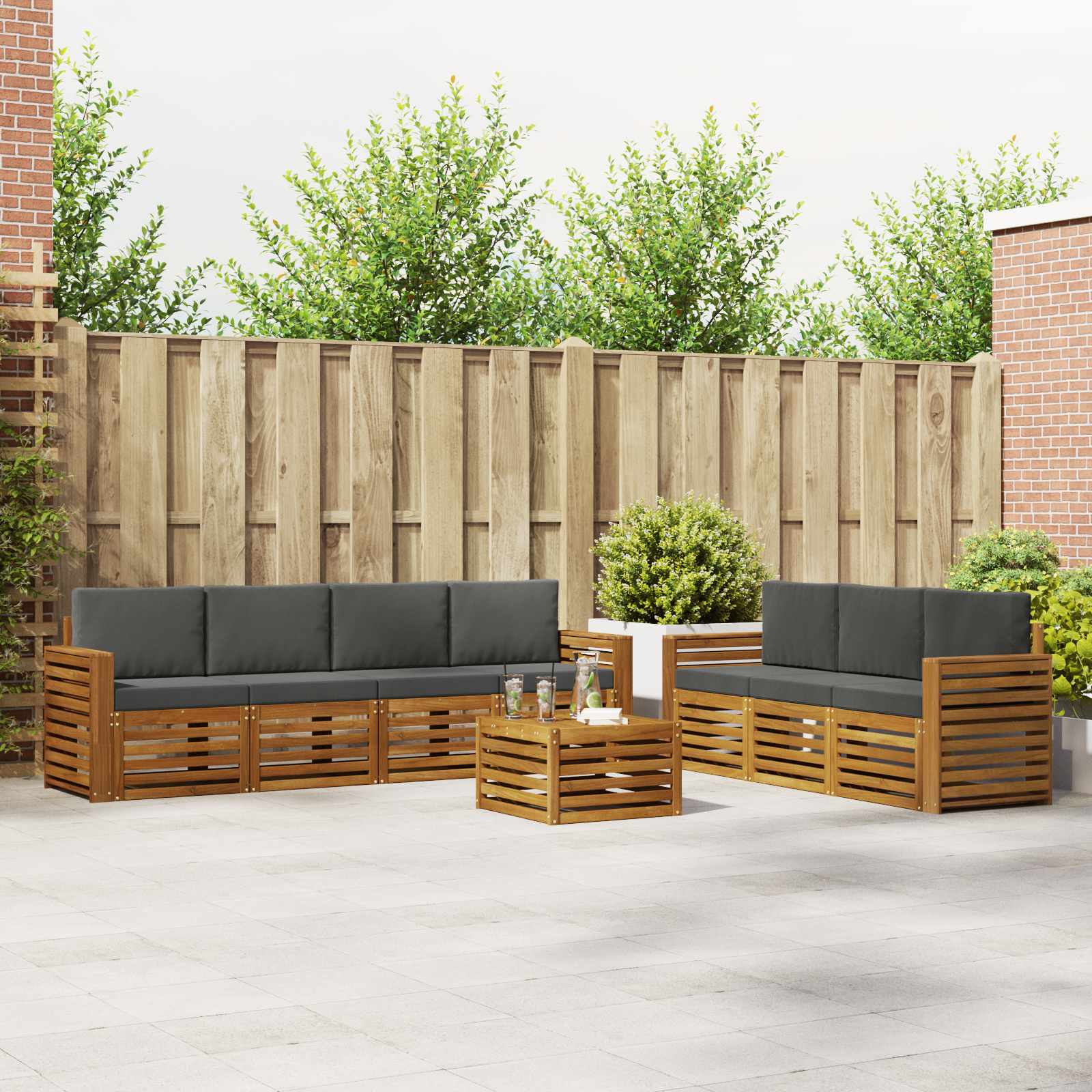 Set divani 8 pcs Naturale e Antracite Legno di Acacia Massello | homemem39
