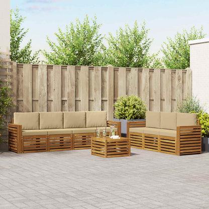 Set divani 8 pcs Naturale e Beige Legno di Acacia Massello