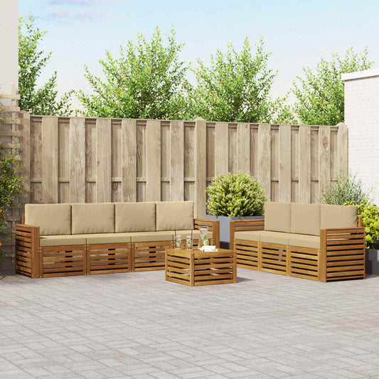 Set divani 8 pcs Naturale e Beige Legno di Acacia Massello