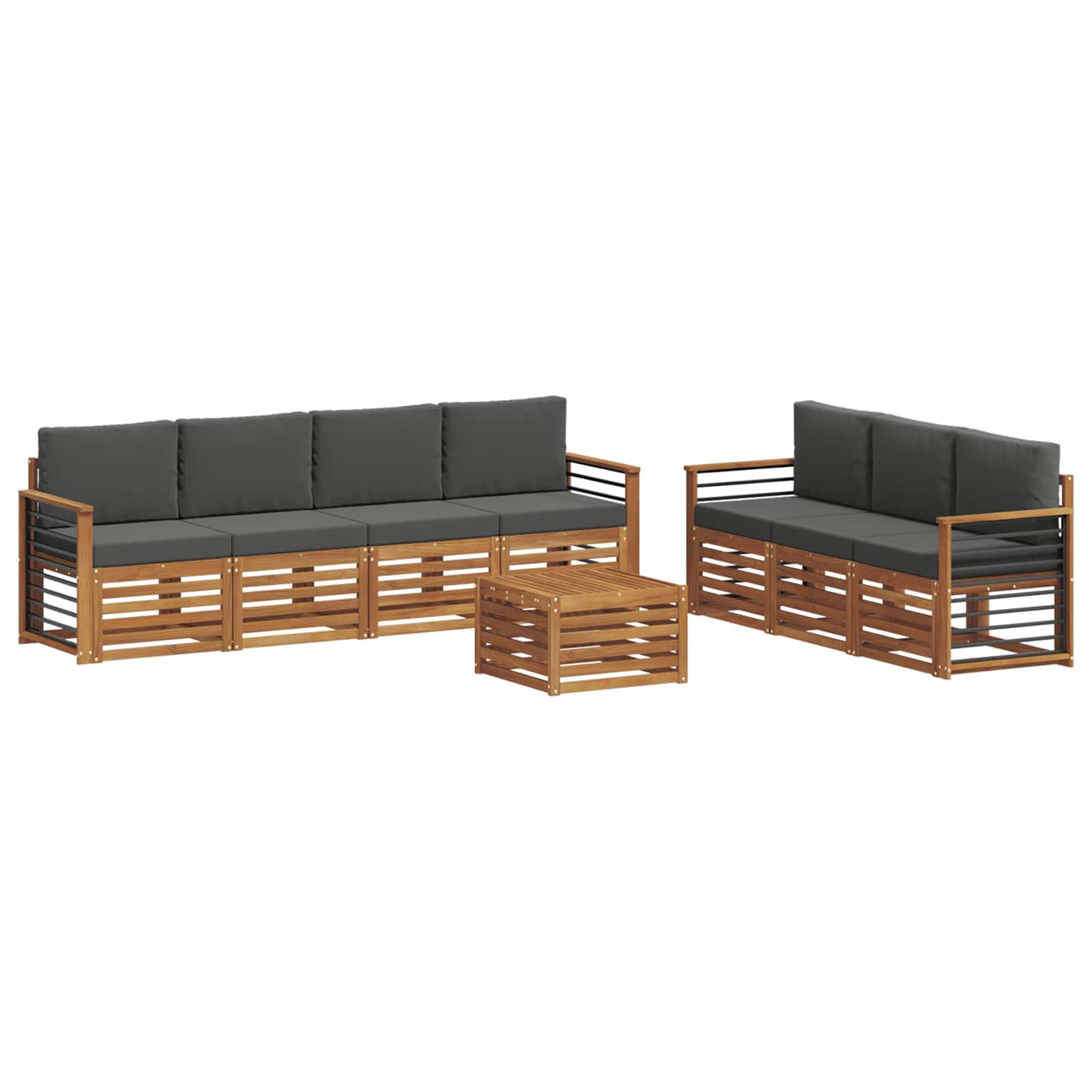 Set divani 8 pcs Naturale e Antracite Legno di Acacia Massello | homemem39