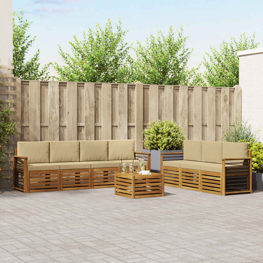 Set divani 8 pcs Naturale e Beige Legno di Acacia Massello | homemem39