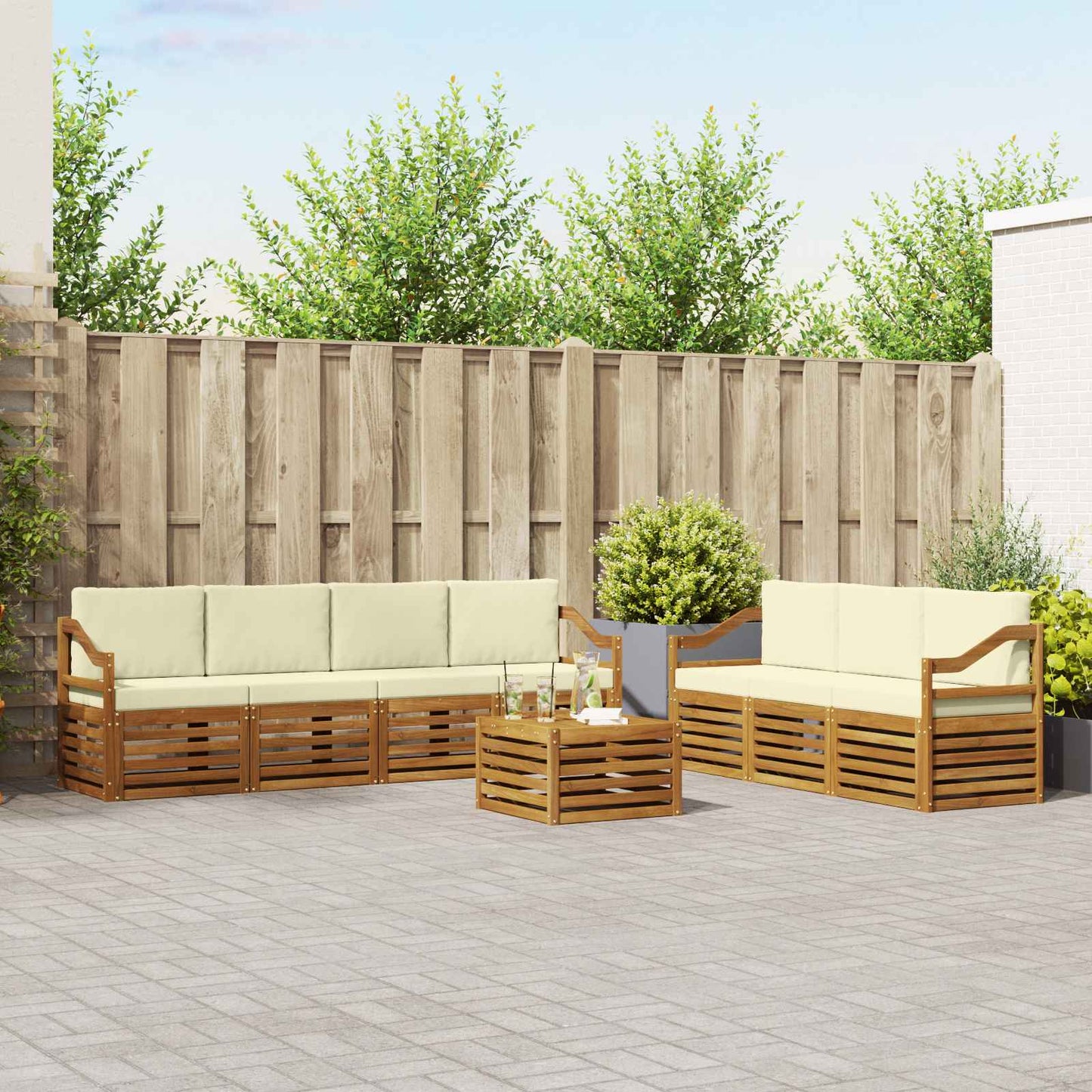 Set divani 8 pcs Naturale e Crema Legno di Acacia Massello | homemem39