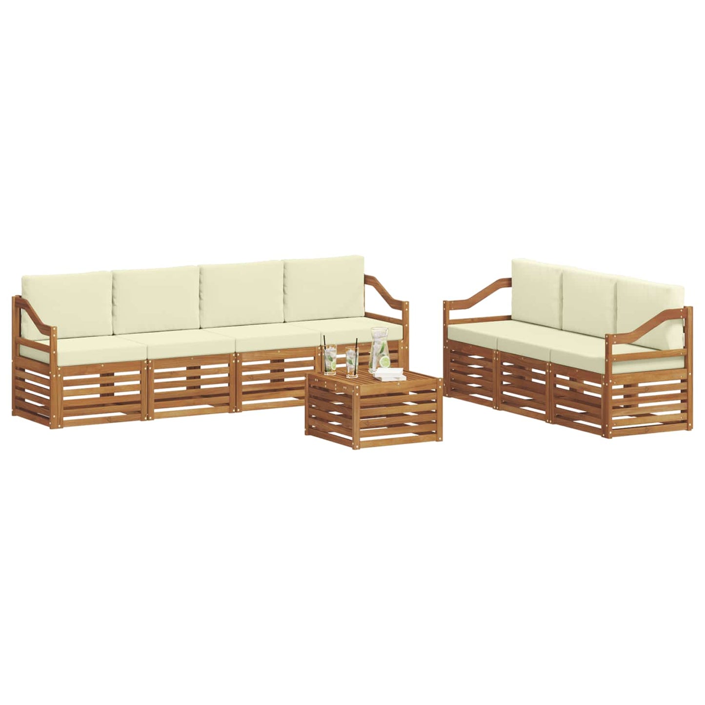 Set divani 8 pcs Naturale e Crema Legno di Acacia Massello | homemem39