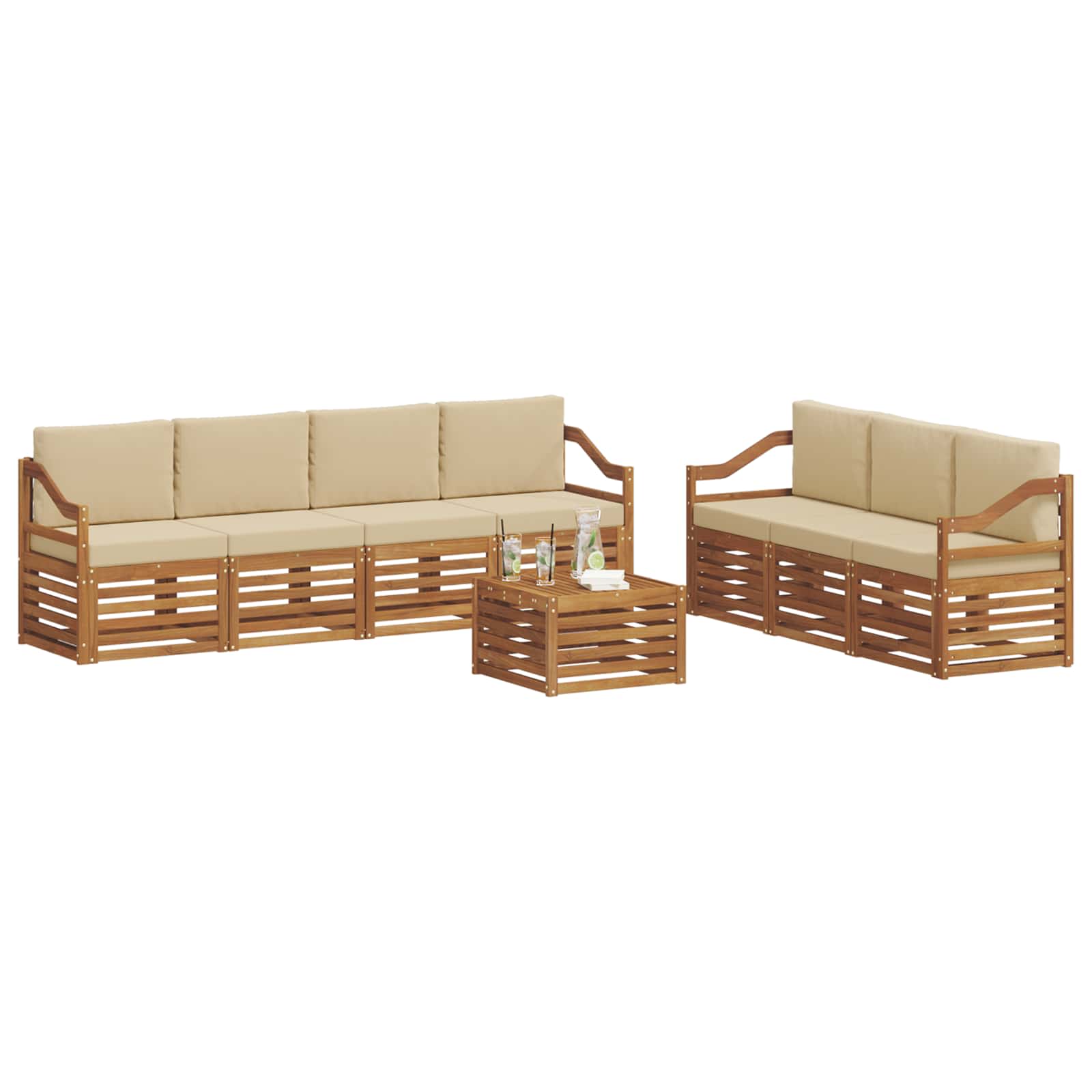 Set divani 8 pcs Naturale e Beige Legno di Acacia Massello | homemem39