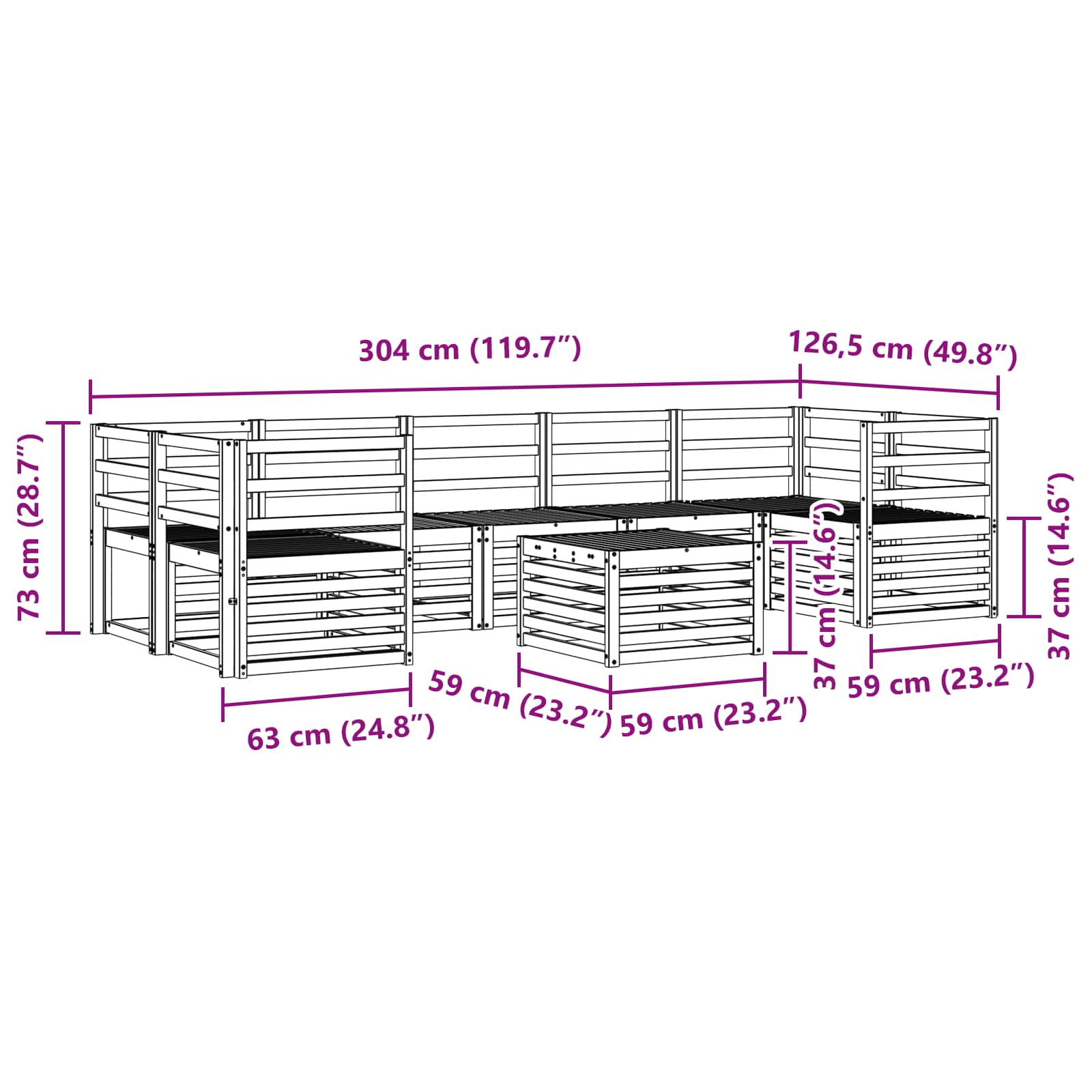 Set divani 8 pcs Naturale Legno di Acacia Massello | homemem39
