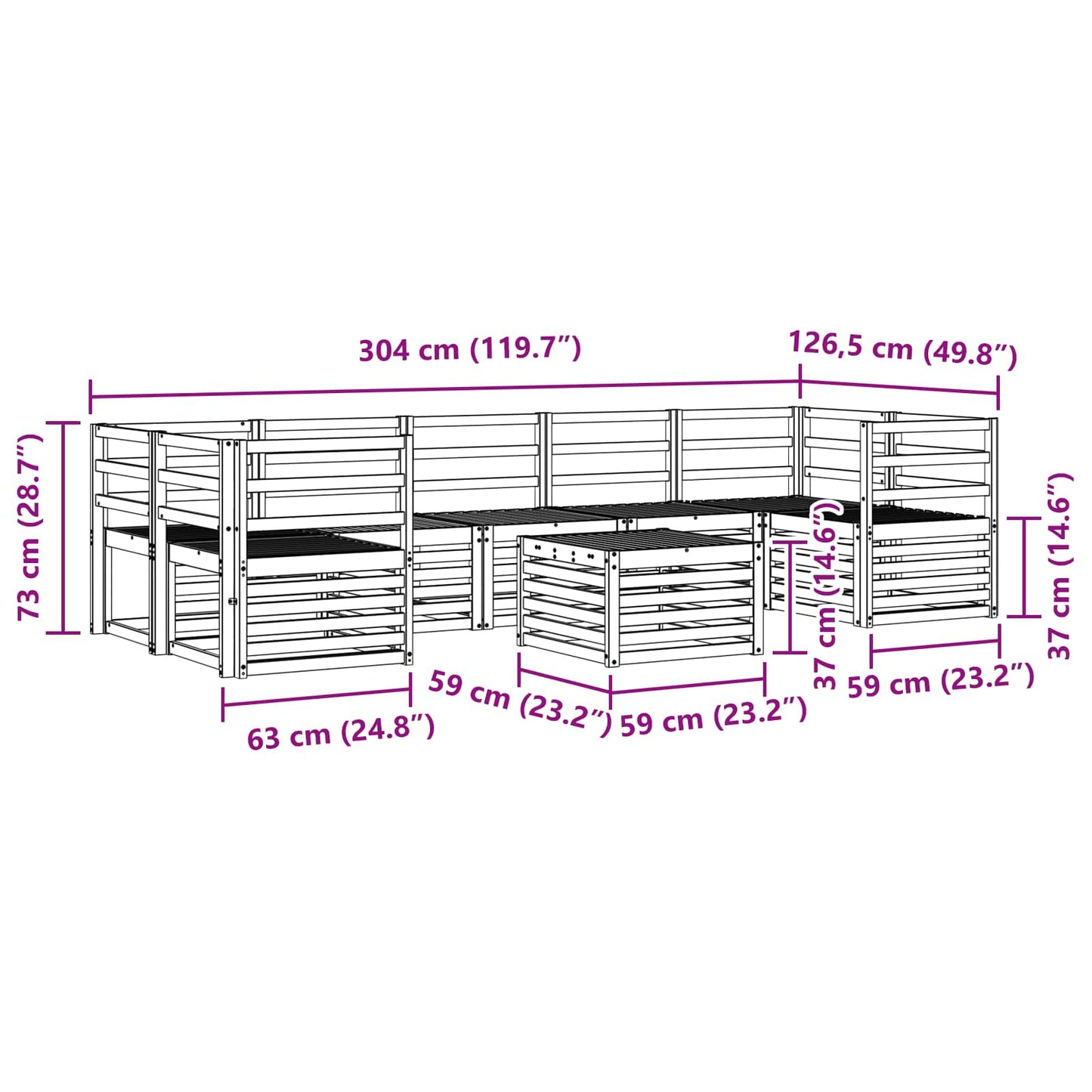 Set divani 8 pcs Naturale Legno di Acacia Massello | homemem39