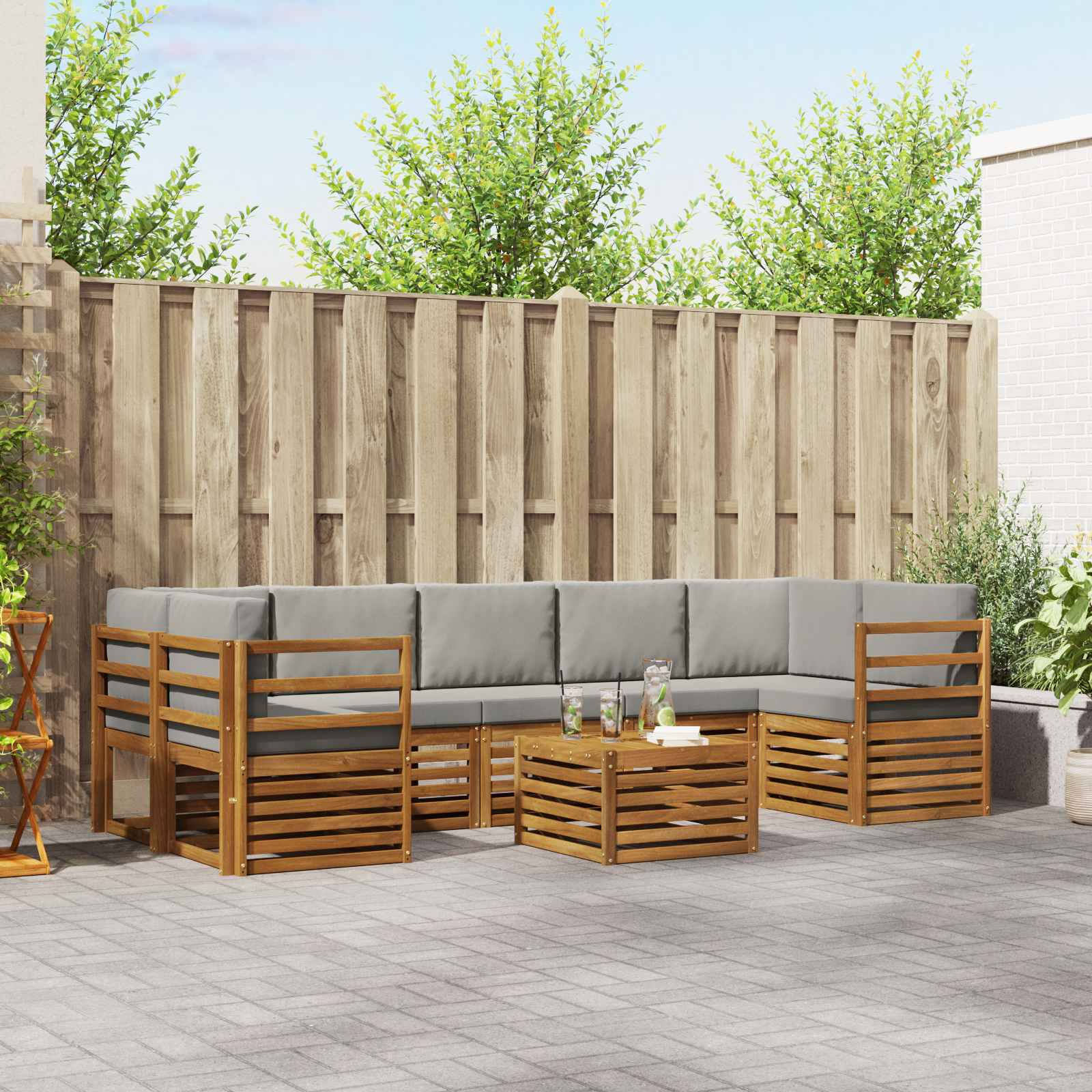 Set di divani da esterno 8 pcs Grigio Naturale e Chiaro | homemem39
