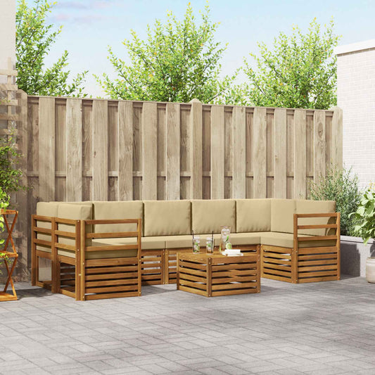 Set di divani da esterno con cuscino 8 pcs Naturale e Beige | homemem39